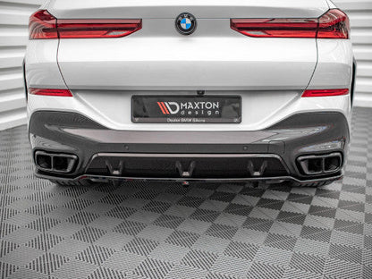 Maxton Design Gloss Piano Black Rear Diffuser/Centre Splitter with Vertical Fins for BMW X6 G06 M Sport (M-Pack) 2019-On - Rear Bumper Extension Valance Lip, Lower Spoiler Apron Insert