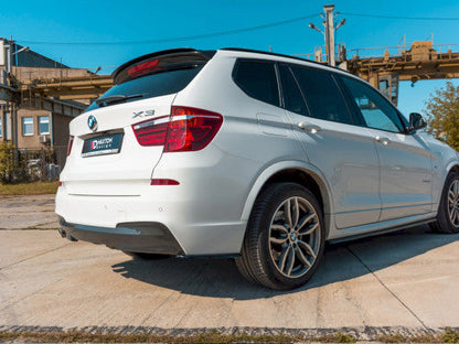 Maxton Design Gloss/Piano Black Roof Wing Spoiler Cap for BMW X3 F25 LCI (Facelift) M Sport (M-Pack) 2014–2017 – Rear Roof Edge Lip/Top Spoiler/Tailgate Hatch Extension – ABS, Stick-On 3M VHB, No-Drill