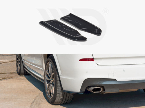 Maxton Design Gloss/Piano Black Rear Bumper Corner Extensions for BMW X3 F25 M Sport LCI (M-Pack) Facelift 2014-2017 - Rear Side Splitters / Rear Spats / Bumper Blades / Rear Skirt Extensions / Valance Trim