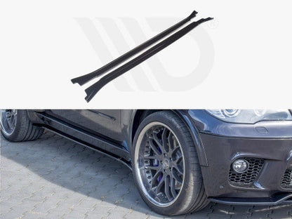 Maxton Design Gloss Black Side Skirts/Side Splitters Rocker Panel Extensions for BMW X5 E70 LCI Facelift M Sport (M Package) 2010-2013 (Pair) | Piano Black Sill Blades Diffusers | ABS Side Aero Body Kit