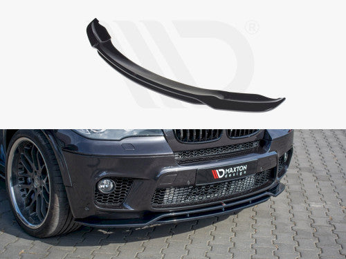 Maxton Design Gloss Black ABS Front Splitter / Front Bumper Lip / Front Lower Lip Spoiler / Chin Spoiler for BMW X5 E70 M Sport LCI Facelift 2010-2013 - Piano Black Aero Bumper Extension Valance Apron Lip Kit Air Dam