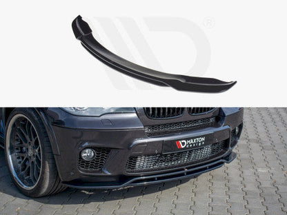 Maxton Design Gloss Black ABS Front Splitter / Front Bumper Lip / Front Lower Lip Spoiler / Chin Spoiler for BMW X5 E70 M Sport LCI Facelift 2010-2013 - Piano Black Aero Bumper Extension Valance Apron Lip Kit Air Dam
