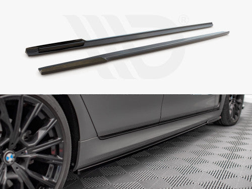 Maxton Design Gloss/Piano Black Side Skirts Diffusers for BMW 7 Series/7er G11 LCI Facelift M Sport/M-Pack (2019+) – ABS Rocker Panel Extensions, Sill Trims, Side Splitters/Blades Kit