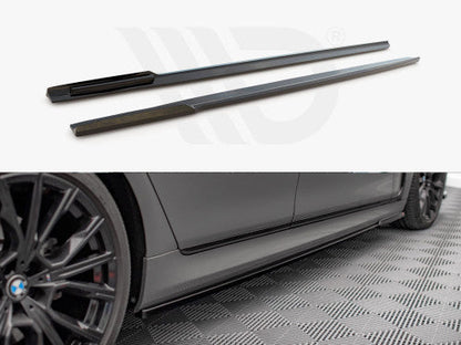 Maxton Design Gloss/Piano Black Side Skirts Diffusers for BMW 7 Series/7er G11 LCI Facelift M Sport/M-Pack (2019+) – ABS Rocker Panel Extensions, Sill Trims, Side Splitters/Blades Kit