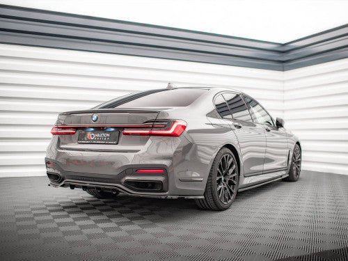 Maxton Design Gloss Piano Black Rear Centre Splitter with Vertical Fins for BMW 7 Series G11 LCI Facelift (2019-on) M Sport/M Pack - Rear Lip Diffuser Insert, Bumper Apron/Valance Add-On, Under Spoiler Skirt Extension