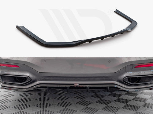 Maxton Design Gloss Piano Black Rear Centre Splitter with Vertical Fins for BMW 7 Series G11 LCI Facelift (2019-on) M Sport/M Pack - Rear Lip Diffuser Insert, Bumper Apron/Valance Add-On, Under Spoiler Skirt Extension