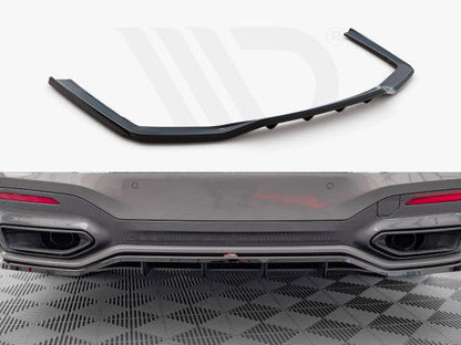 Maxton Design Gloss Piano Black Rear Centre Splitter with Vertical Fins for BMW 7 Series G11 LCI Facelift (2019-on) M Sport/M Pack - Rear Lip Diffuser Insert, Bumper Apron/Valance Add-On, Under Spoiler Skirt Extension