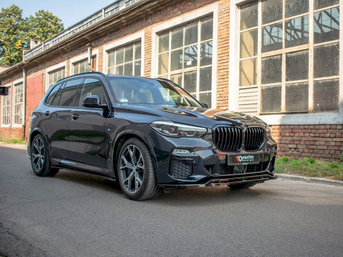 Maxton Design Gloss/Piano Black Front Splitter / Front Bumper Lip Spoiler / Chin Spoiler for BMW X5 G05 M Sport (2018-2025) | ABS Front Bumper Lower Valance Air Dam Apron Extension | OEM+ Aero Body Kit Styling Upgrade Direct Fit
