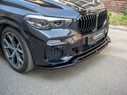 Maxton Design Gloss/Piano Black Front Splitter / Front Bumper Lip Spoiler / Chin Spoiler for BMW X5 G05 M Sport (2018-2025) | ABS Front Bumper Lower Valance Air Dam Apron Extension | OEM+ Aero Body Kit Styling Upgrade Direct Fit