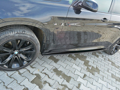 Maxton Design Gloss/Piano Black Side Skirt Extensions, Side Splitters/Diffusers & Sill/Rocker Blades (Pair) for BMW X6 F16 M Sport 2014-2019 | ABS Aero Body Kit Styling