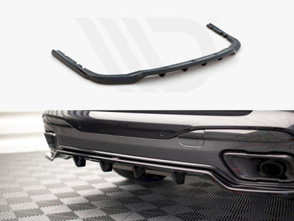 BMW X7 G07 2018+ Maxton Design Gloss Black Rear Diffuser-Style Centre Splitter with Vertical Bars – Rear Lower Spoiler/Valance/Apron Insert, Under-Bumper Lip & Bumper Skirt Trim