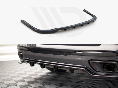 BMW X7 G07 2018+ Maxton Design Gloss Black Rear Diffuser-Style Centre Splitter with Vertical Bars – Rear Lower Spoiler/Valance/Apron Insert, Under-Bumper Lip & Bumper Skirt Trim