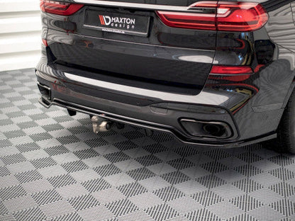 BMW X7 G07 2018+ Maxton Design Gloss Black Rear Diffuser-Style Centre Splitter with Vertical Bars – Rear Lower Spoiler/Valance/Apron Insert, Under-Bumper Lip & Bumper Skirt Trim
