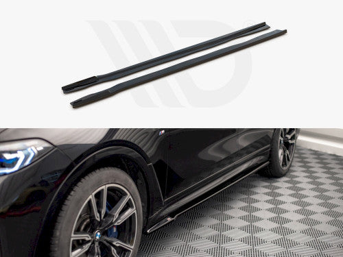 Maxton Design Gloss Piano Black Side Skirts for BMW X7 G07 (2018+ Pre-LCI & LCI) | Side Splitters, Sill Extensions, Rocker Panel Covers | ABS Pair + Fitting Kit