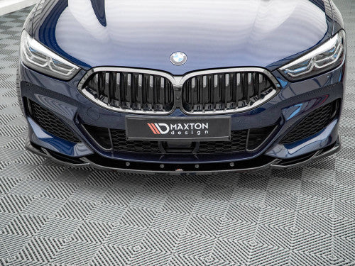 Maxton Design V4 Gloss Black Front Splitter/Lip/Spoiler (Chin Spoiler, Air Dam, Valance) for BMW 8 Series G15 Coupe 2018+ & G16 Gran Coupe 2019+ M Sport/M Pack | ABS Front Bumper Lip Extension Lower Aero | fits 840i 840d 850i M850i