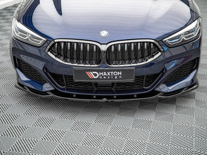 Maxton Design V4 Gloss Black Front Splitter/Lip/Spoiler (Chin Spoiler, Air Dam, Valance) for BMW 8 Series G15 Coupe 2018+ & G16 Gran Coupe 2019+ M Sport/M Pack | ABS Front Bumper Lip Extension Lower Aero | fits 840i 840d 850i M850i