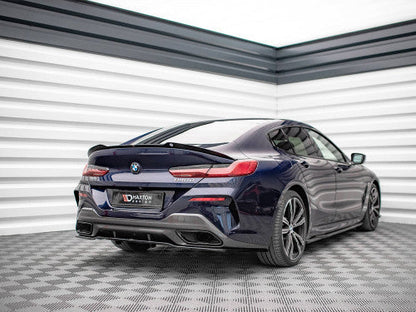 Maxton Design Gloss Black Rear Diffuser / Centre Splitter with Vertical Fins for BMW 8 Series G16 Gran Coupe (2019+) M Sport/M Pack - Piano Black ABS Valance Lower Bumper Insert - Fits 840i 840d M850i