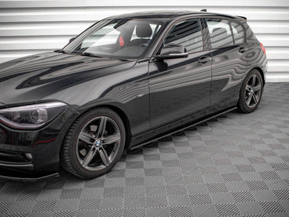 Maxton Design Gloss Black Side Skirts Diffusers/Splitters for BMW 1 Series F20 (2011-2015) ABS Pair with Mounting Kit