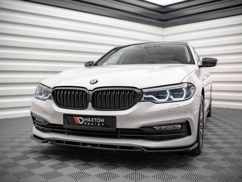 Maxton Design V2 Gloss Black Front Splitter/Front Lip/Chin Spoiler for BMW 5 Series (G30) 2017-2020 - Front Bumper Lower Lip Air Dam Valance Apron