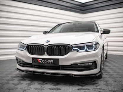 Maxton Design V2 Gloss Black Front Splitter/Front Lip/Chin Spoiler for BMW 5 Series (G30) 2017-2020 - Front Bumper Lower Lip Air Dam Valance Apron