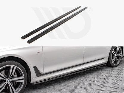 Maxton Design Gloss Black Side Skirt Extensions / Side Skirt Diffusers / Side Splitters & Rocker Panel Sill Extensions for BMW 7 Series G12 Long Wheelbase (LWB) M Sport (M Pack) 2015-on