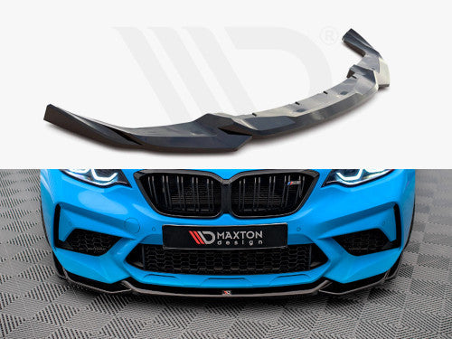 BMW M2 Competition F87 2018-2020 Front Splitter Lip - Maxton Design V1 Gloss Black ABS Chin Spoiler/Air Dam/Lower Bumper Extension | Front Lip Kit with Fitting Hardware | M2C F87 Front Bumper Lip Spoiler