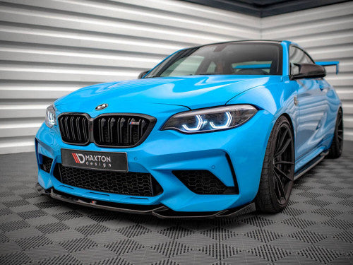 BMW M2 Competition F87 2018-2020 Front Splitter Lip - Maxton Design V1 Gloss Black ABS Chin Spoiler/Air Dam/Lower Bumper Extension | Front Lip Kit with Fitting Hardware | M2C F87 Front Bumper Lip Spoiler