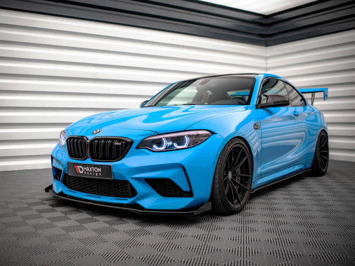 BMW M2 Competition (M2C) F87 2018-2020 Front Splitter / Lip / Chin Spoiler - Maxton Design Street Pro V.1 Lower Bumper Extension with Winglets (Flaps) - Black 10mm ABS Front Valance Air Dam Front Apron