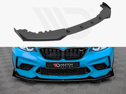BMW M2 Competition (M2C) F87 2018-2020 Front Splitter / Lip / Chin Spoiler - Maxton Design Street Pro V.1 Lower Bumper Extension with Winglets (Flaps) - Black 10mm ABS Front Valance Air Dam Front Apron