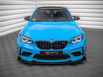 BMW M2 Competition (M2C) F87 2018-2020 Front Splitter / Lip / Chin Spoiler - Maxton Design Street Pro V.1 Lower Bumper Extension with Winglets (Flaps) - Black 10mm ABS Front Valance Air Dam Front Apron