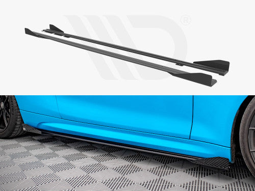 Maxton Design Street Pro Side Skirt Diffusers/Extensions with Gloss Flaps - Black - BMW M2 F87 (2016-2020)