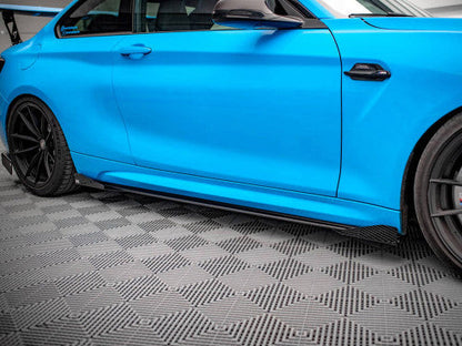 Maxton Design Street Pro Side Skirt Diffusers/Extensions with Gloss Flaps - Black - BMW M2 F87 (2016-2020)