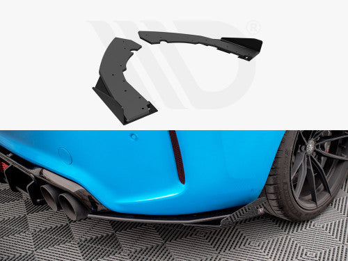 Maxton Design Street Pro Rear Bumper Extensions / Rear Side Splitters - Black Base + Gloss Black Flaps - BMW M2 F87 2016-2020 (Rear Spats, Corner Splitters, Valance/Lip Extensions)