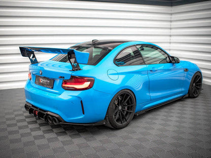 Maxton Design Street Pro Rear Bumper Extensions / Rear Side Splitters - Black Base + Gloss Black Flaps - BMW M2 F87 2016-2020 (Rear Spats, Corner Splitters, Valance/Lip Extensions)