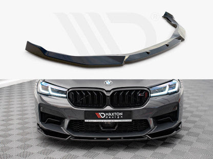 Maxton Design V1 Gloss Black Front Splitter, Front Lip Spoiler, Chin Spoiler & Airdam for BMW M5 F90 LCI Facelift (2020+) - ABS Front Bumper Lip/Lower Valance/Under Spoiler/Bumper Extension/Aero Front Skirt