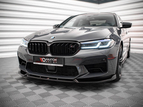 Maxton Design V1 Gloss Black Front Splitter, Front Lip Spoiler, Chin Spoiler & Airdam for BMW M5 F90 LCI Facelift (2020+) - ABS Front Bumper Lip/Lower Valance/Under Spoiler/Bumper Extension/Aero Front Skirt