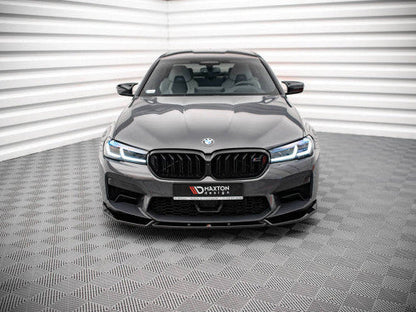Maxton Design V1 Gloss Black Front Splitter, Front Lip Spoiler, Chin Spoiler & Airdam for BMW M5 F90 LCI Facelift (2020+) - ABS Front Bumper Lip/Lower Valance/Under Spoiler/Bumper Extension/Aero Front Skirt