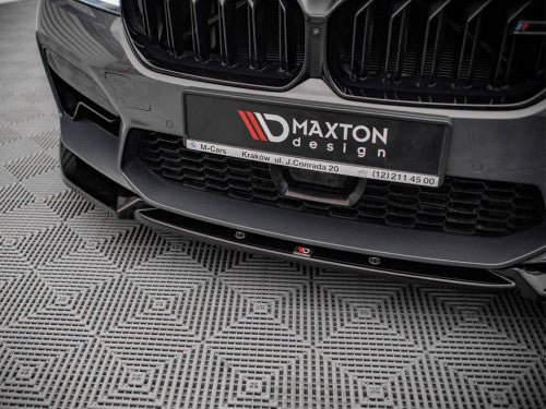 Maxton Design V1 Gloss Black Front Splitter, Front Lip Spoiler, Chin Spoiler & Airdam for BMW M5 F90 LCI Facelift (2020+) - ABS Front Bumper Lip/Lower Valance/Under Spoiler/Bumper Extension/Aero Front Skirt