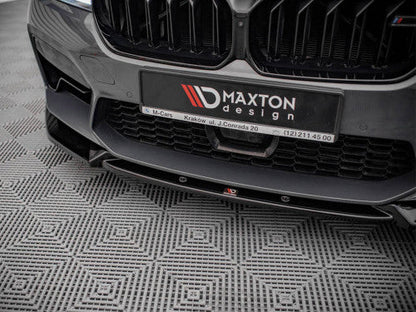 Maxton Design V1 Gloss Black Front Splitter, Front Lip Spoiler, Chin Spoiler & Airdam for BMW M5 F90 LCI Facelift (2020+) - ABS Front Bumper Lip/Lower Valance/Under Spoiler/Bumper Extension/Aero Front Skirt