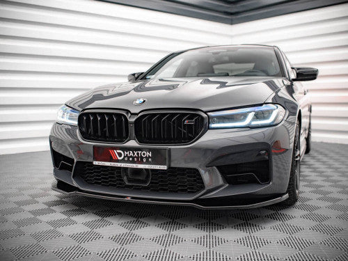 Maxton Design V2 Gloss Black Front Splitter for BMW M5 F90 LCI Facelift (2020-2024) - Front Lip / Chin Spoiler / Bumper Lip / Lower Spoiler ABS Piano Black / Front Valance / Airdam / Front Bumper Extension / Lip Kit / Under Spoiler