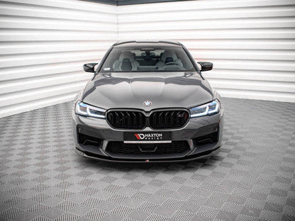 Maxton Design V3/V.3 Gloss Black Front Lip Splitter for BMW M5 F90 LCI Facelift (2020+) - ABS Chin Spoiler / Front Bumper Lip & Lower Valance Apron Air Dam - Piano Black Aero Bumper Extension Diffuser Style - Fitting Kit Included