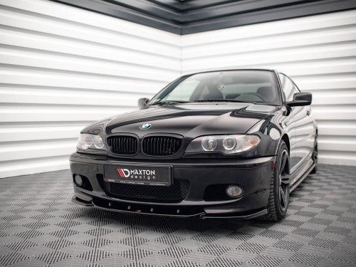 Maxton Design V2 Gloss Black Front Splitter Front Lip Chin Spoiler for BMW 3 Series E46 Coupe (1999-2005) M Sport/M Tech/M-Technik/M-Pack - Piano Black ABS Front Bumper Lip Aero Valance