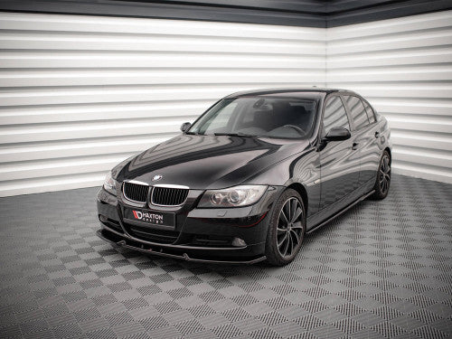 Maxton Design V.1 Gloss Black Front Splitter / Front Bumper Lip Spoiler for BMW 3 Series E90 Saloon (Sedan) 2004-2008 ABS OEM Fit