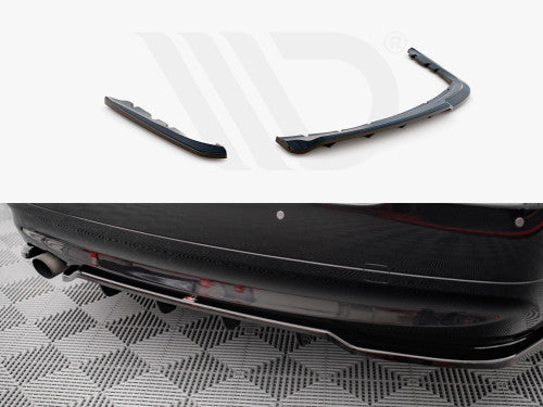Maxton Design Gloss/Piano Black Centre/Center Rear Bumper Splitter with Vertical Fins - Diffuser Style Rear Lip/Skirt Extension/Under Spoiler/Valance - BMW 3 Series E90 Saloon/Sedan Pre-LCI 2004-2008