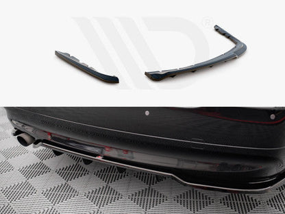 Maxton Design Gloss/Piano Black Centre/Center Rear Bumper Splitter with Vertical Fins - Diffuser Style Rear Lip/Skirt Extension/Under Spoiler/Valance - BMW 3 Series E90 Saloon/Sedan Pre-LCI 2004-2008