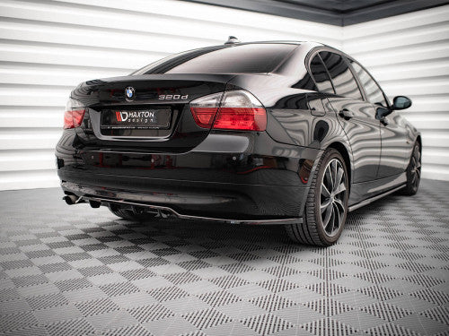 Maxton Design Gloss/Piano Black Centre/Center Rear Bumper Splitter with Vertical Fins - Diffuser Style Rear Lip/Skirt Extension/Under Spoiler/Valance - BMW 3 Series E90 Saloon/Sedan Pre-LCI 2004-2008
