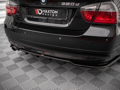 Maxton Design Gloss/Piano Black Centre/Center Rear Bumper Splitter with Vertical Fins - Diffuser Style Rear Lip/Skirt Extension/Under Spoiler/Valance - BMW 3 Series E90 Saloon/Sedan Pre-LCI 2004-2008