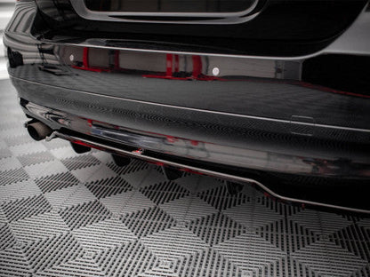 Maxton Design Gloss/Piano Black Centre/Center Rear Bumper Splitter with Vertical Fins - Diffuser Style Rear Lip/Skirt Extension/Under Spoiler/Valance - BMW 3 Series E90 Saloon/Sedan Pre-LCI 2004-2008