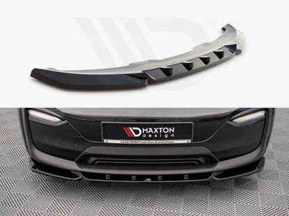 Maxton Design BMW i3 LCI 2017-2022 Gloss Black Front Splitter V2 (V.2) - Front Bumper Lip Spoiler / Chin Spoiler / Lower Bumper Extension / Undertray Lip - Facelift Mk1 Front Valance Apron Aero Blade ABS Body Kit Add On