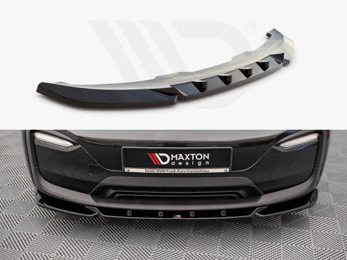 Maxton Design BMW i3 LCI 2017-2022 Gloss Black Front Splitter V2 (V.2) - Front Bumper Lip Spoiler / Chin Spoiler / Lower Bumper Extension / Undertray Lip - Facelift Mk1 Front Valance Apron Aero Blade ABS Body Kit Add On